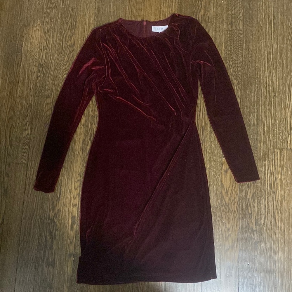 REISS velour burgundy tight stretchy mini dress
